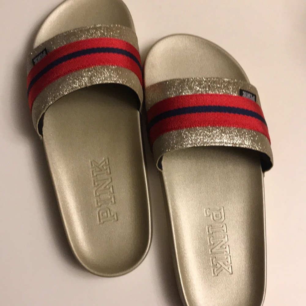 PINK gold glitter slides😍😍
